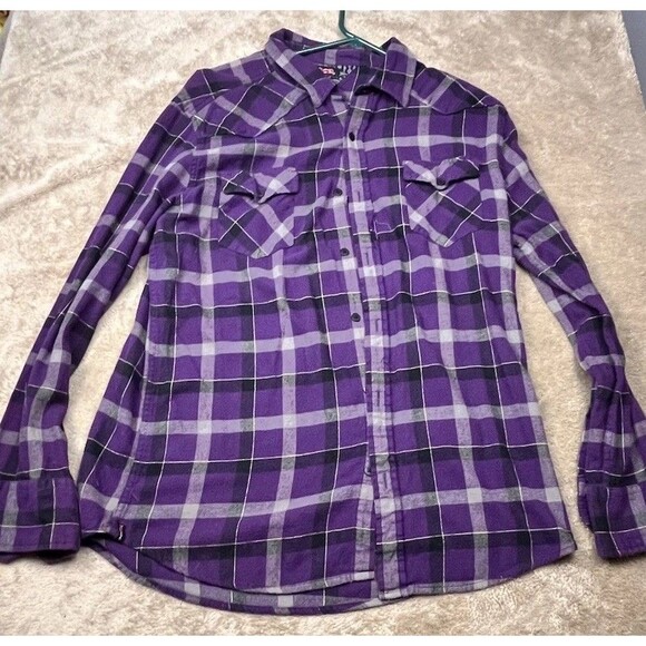 Tony Hawk Button Front Shirt Mens Purple Size: XL Plaid Long Sleeve w/Pockets - Picture 1 of 7